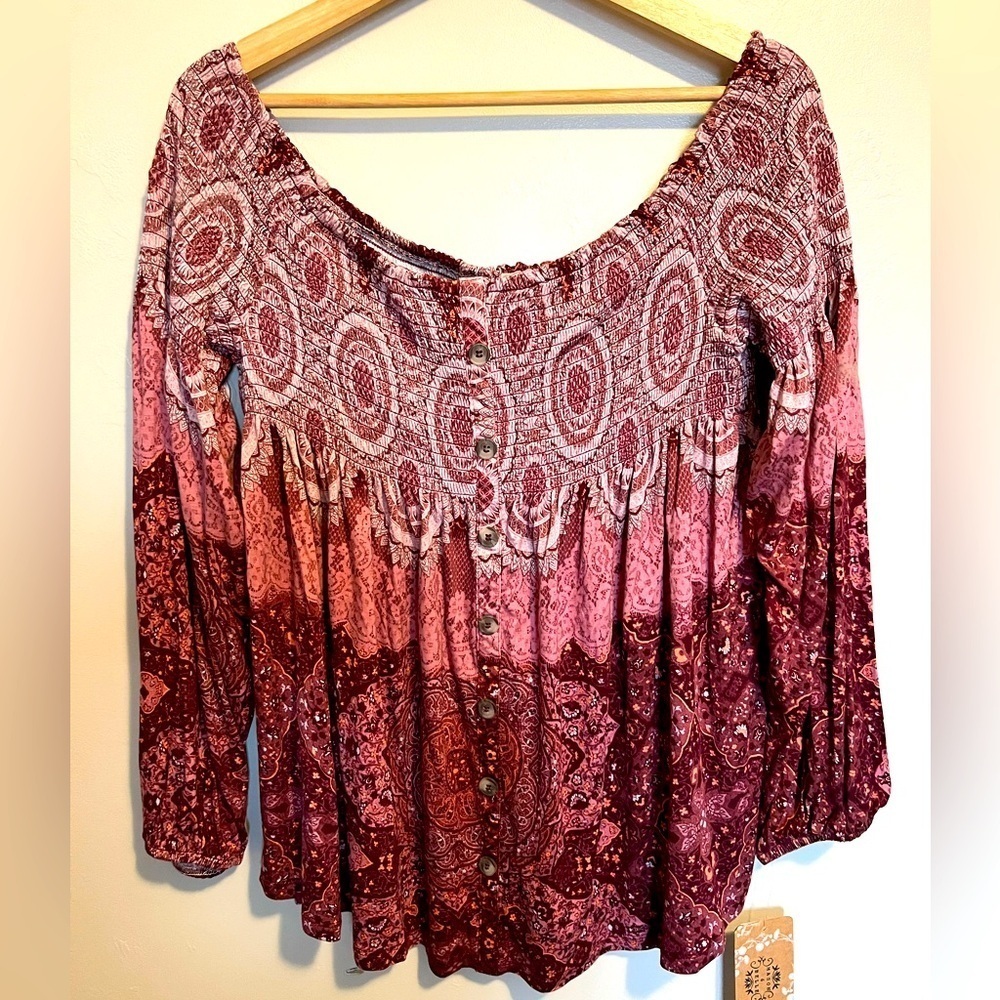 Mason & Belle Carlita Off the Shoulder Button Detail Knit Top NWT